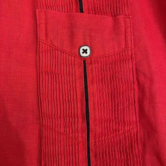 Mojito Collection Red Linen Guayabera Button Up Shirt Mens Size Extra Large - Picture 10 of 12